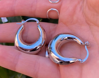 Chunky Sterling Silver Hoop Earrings: Crescent Moon Design - Etsy