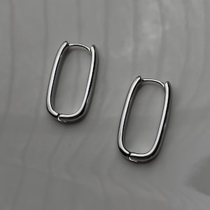 Geometric Rectangular Hoop Earrings – Minimalist Silver-Plated Earrings – Simple Everyday Jewelry – Gift for Her