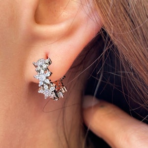 Boucles d’oreilles cerceaux en or avec zircon, merveilleuses boucles d’oreilles femme en argent sterling 925, créoles tubes en argent