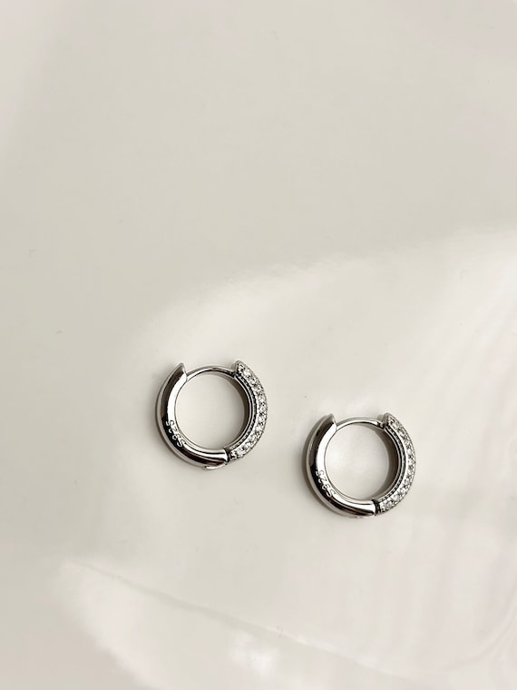 Orecchini Con Pietre Lucenti Orecchini A Cerchio Pavé Con Diamonique In Argento 925 - Design 'Inside Out' Antiappannamento Orecchini Zirconi Pave Inside Out