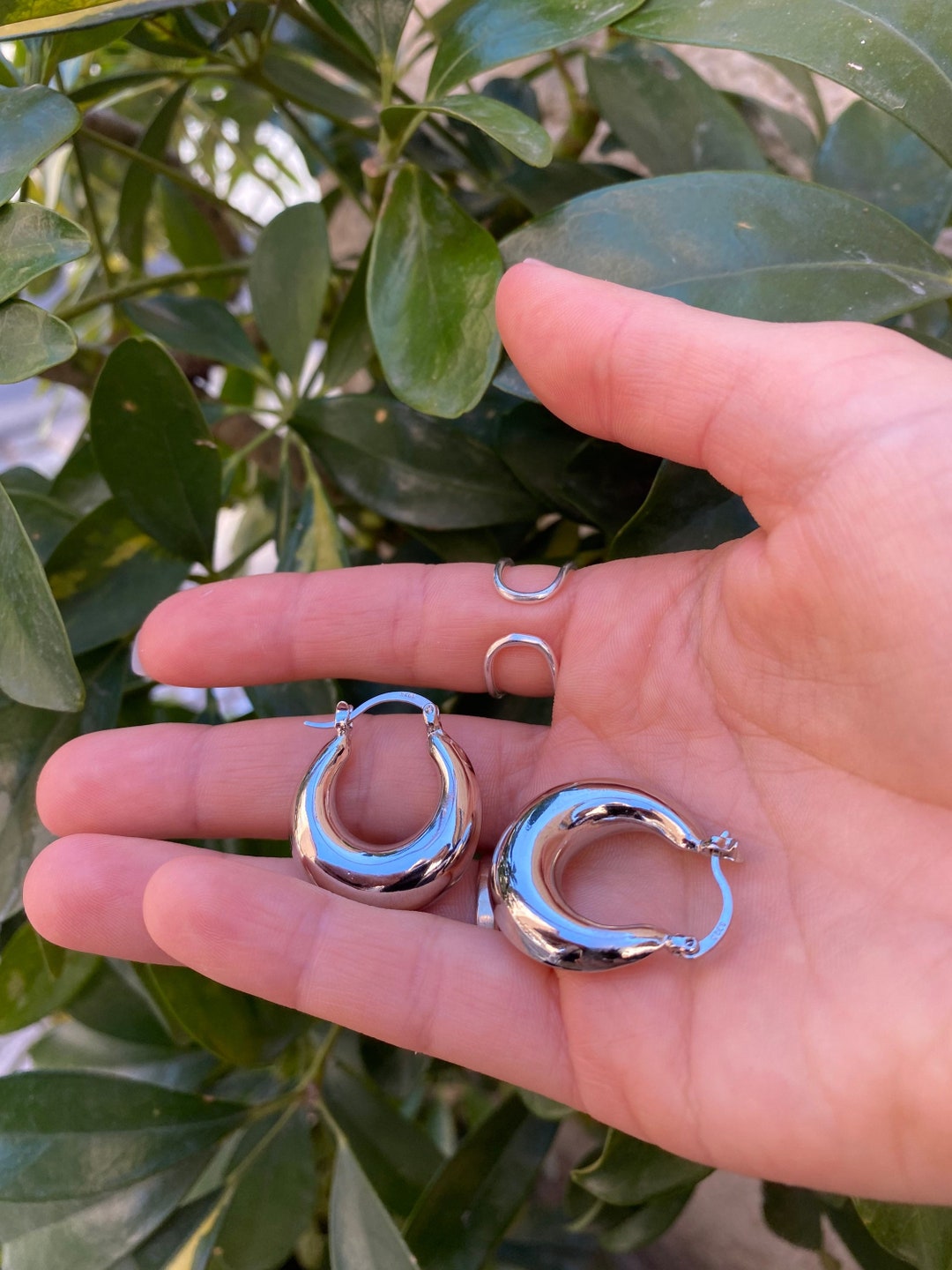 Chunky Sterling Silver Hoop Earrings: Crescent Moon Design - Etsy
