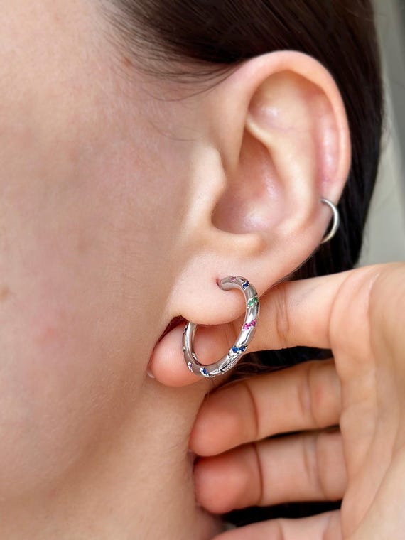 Orecchini a cerchio scintillanti in argento sterling 925 con pietre da donna, piccoli orecchini a cerchio con zirconi, gioielli di alta qualità, Argento sterling Zirconia cubica