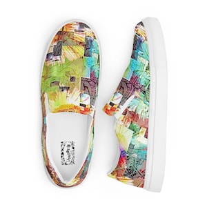 Day Tripping - Damen Slip-On Canvas Schuhe mit trippigen Stadtplänen und Blumen aus verschiedenen Kunstmedien