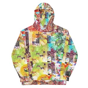 Day Trimming Unisex Hoodie mit abstrakter Karte, Pop Art und Blumen (Wearable Art, Urban Design, Festival Hoodie, celebrity outfit)