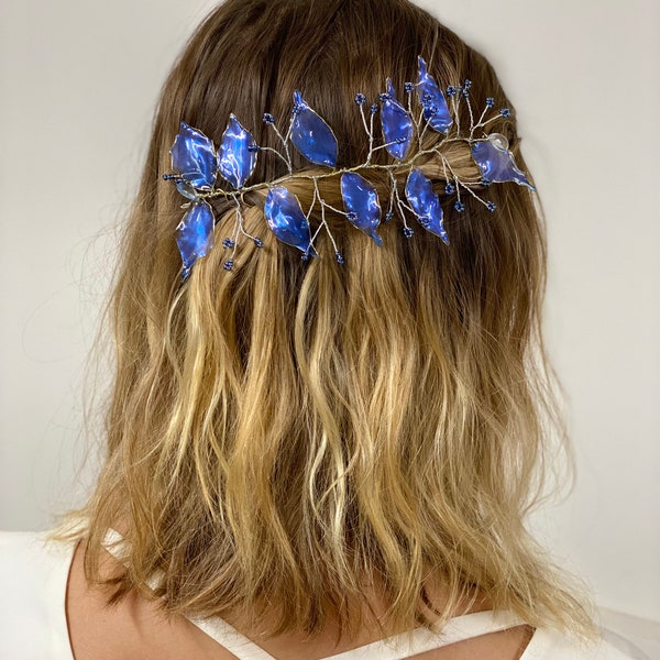 Bridal hair vine Leaf Wedding hair vine Bridal headband Leaf Bridal hair piece Wedding headband Something Blue Silver leaf hair vine
