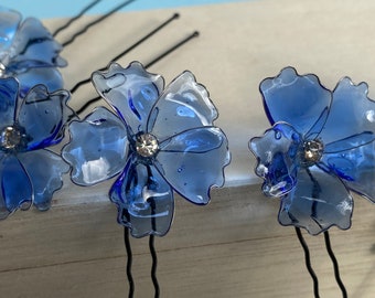 Blue hair pins for the bride, Hairpins flowers, Something blue