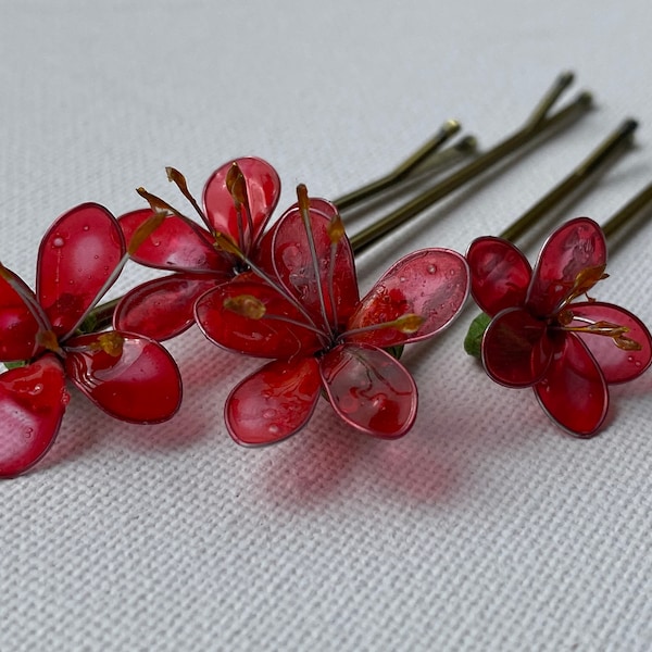 Set Hair clip Red Flowers