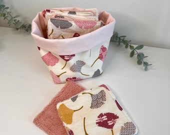 reusable washable makeup remover wipes with basket - handmade