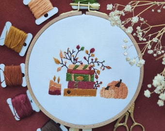 PDF Pattern - Autumn bookshelf - Step by step embroidery tutorial - Hand Embroidery pattern