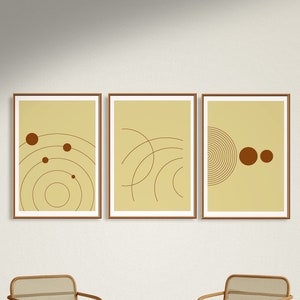 Mid Century Modern Wall Art Set of 3 Prints, Space Wall Art, Abstract Wall Art, Modern Art Print, Wall Decor, Digital Download
