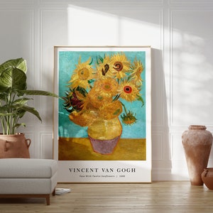 Art mural de Vincent Van Gogh, affiche de tournesols, affiche d&#39;exposition éclectique, célèbre peinture à l&#39;huile, impressions florales, art vintage, téléchargement numérique