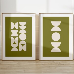 Bauhaus Print Set: Olive Green Mid-Century Modern Art (Digital Download)