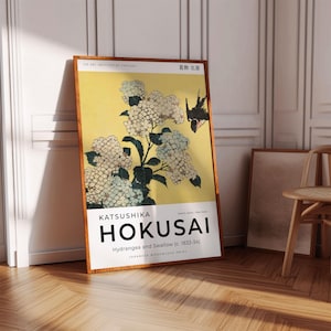 Japanese Wall Art, Japanese Woodblock Art, Vintage Japanese Art, Katsushika Hokusai Exhibition Poster, Flower Print, Asian Arts, Ukiyo-e