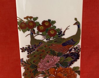 Vintage Japanese Peacocks And Flowers Porcelain Vase