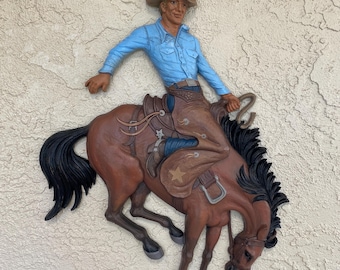 1974 Vintage Saddle Bronc Wall Art HOMCO USA