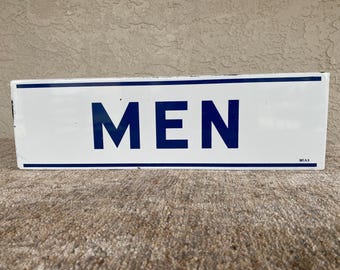 Rare Vintage Porcelain V Shape Metal Mens Room Sign