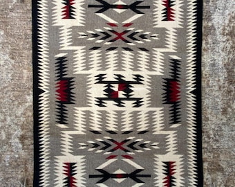 Beautiful Vintage Navajo Handwoven Storm Pattern Rug
