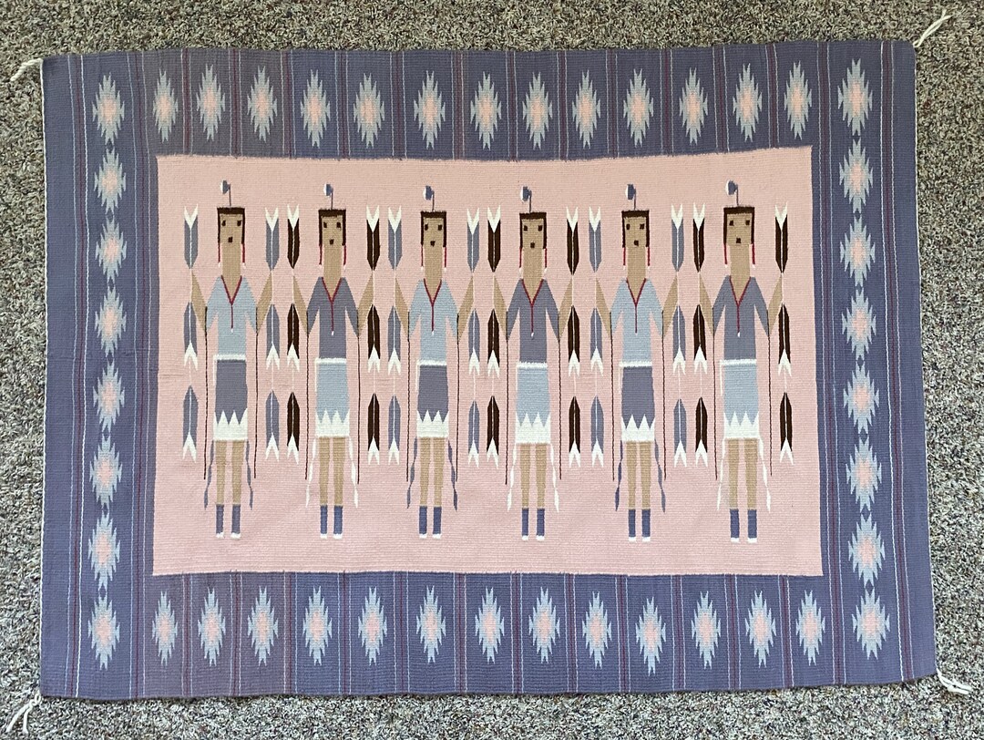 Vintage - Navajo Yei Rug With Wide Ruins Border - Philomena Yazzie - Etsy