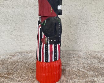 Vintage Navajo Folk Art Woodcarving Woman In Traditional Dress Roger Armstrong