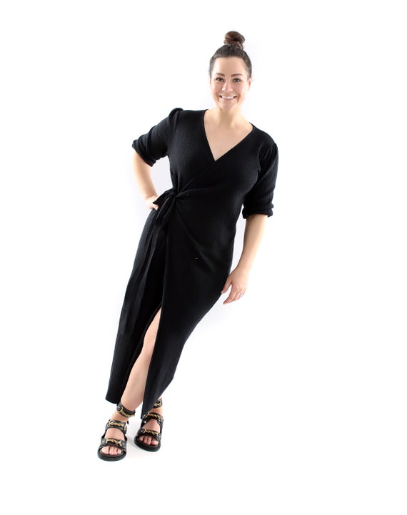 Knitted Wrap Dress - 'the Kim' - Black - Etsy Knitted Wrap Dress - 'the Kim' - Black - Etsy