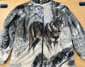 Warm Winter Cosy Outdoor Fleece Wolf Print Jacket