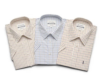 Men&#39;s Short Sleeve Summer Oxford Tattersall Shirt