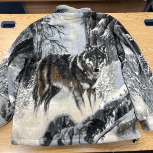 Warm Winter Cosy Outdoor Fleece Wolf Print Jacket image 3