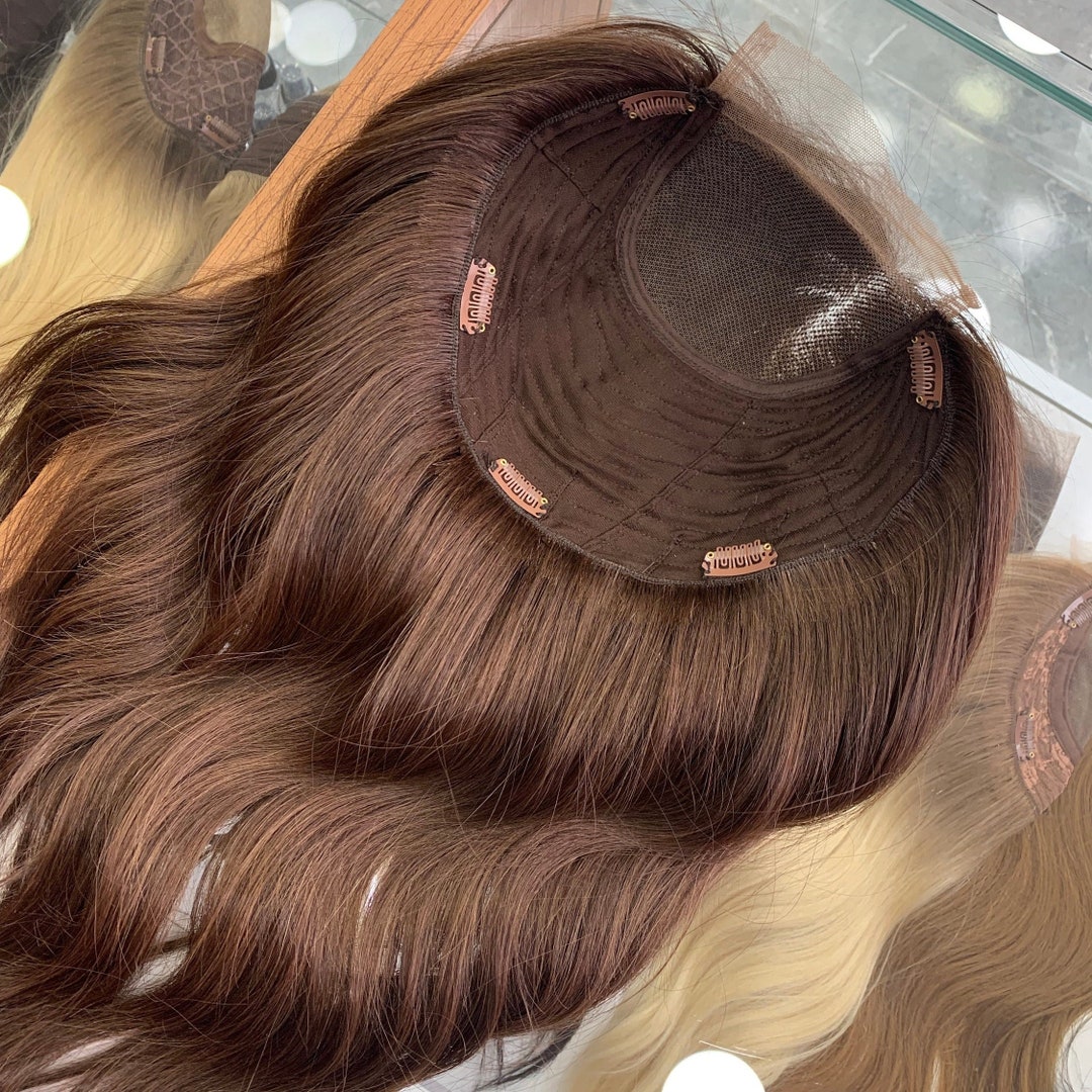 Luxury Lace Top Base , Virgin Human Hair Topper Dark Brown 66 Handmade