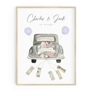 Wedding Money Gift Personalized Poster With A Car Just Married Cash Gift Idea afbeelding 3