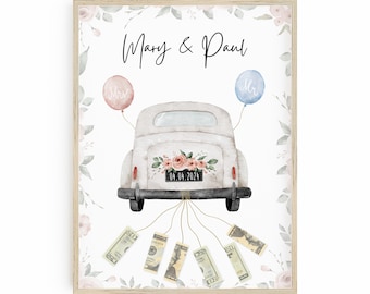 Wedding Gift for Couple Personalized Poster Cash Gift Idea with Car Money Present