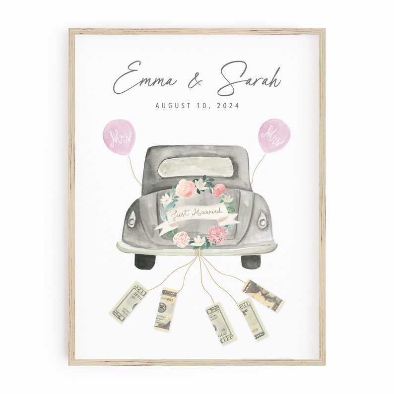 Wedding Money Gift Personalized Poster With A Car Just Married Cash Gift Idea afbeelding 4