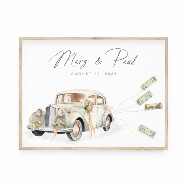 Wedding Money Gift Personalized Poster with Oldtimer Car Cash Gift Idea for Couple