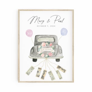 Wedding Money Gift Personalized Poster With A Car Just Married Cash Gift Idea afbeelding 1