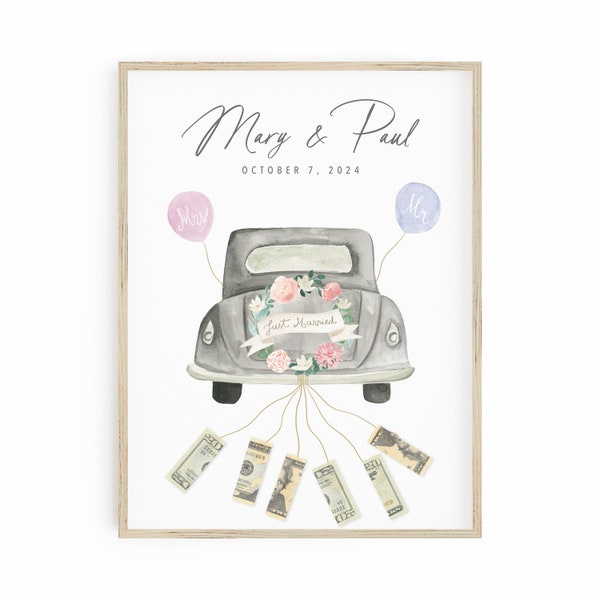 Wedding Money Gift Personalized Poster With A Car Just Married Cash Gift Idea