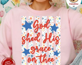 God Shed His Grace On Thee PNG, Faith PNG, Patriotic PNG, American Png, Whimsy Png, Girly Png, Dainty Png, Stripes Png, Memorial Day Png