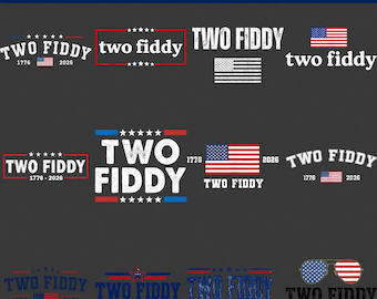 Pacchetto PNG "Two Fiddy American Flag" (oltre 12 immagini), divertente sublimazione patriottica, download digitale per il 4 luglio, design retrò per magliette con meme USA.