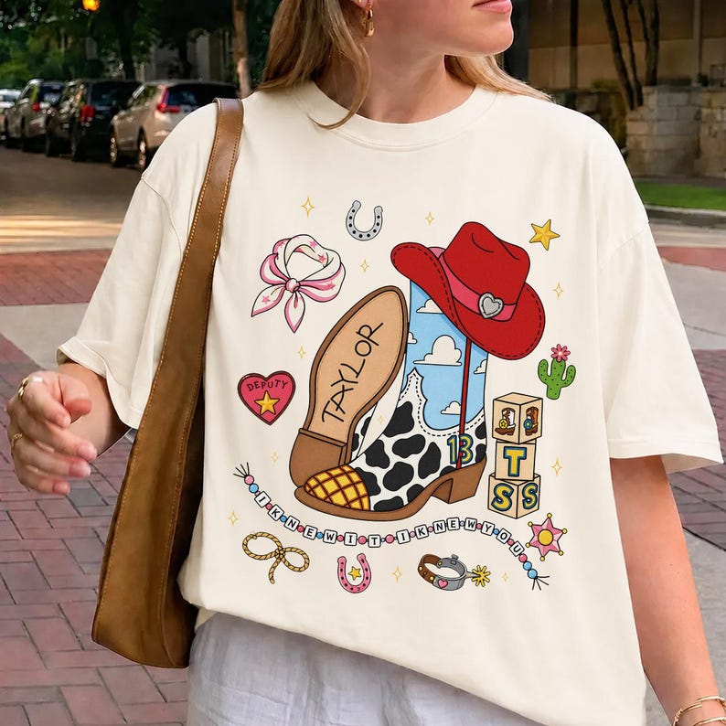 Retro Toy Story 5 PNG, I Knew It I Knew You Western Cowgirl Boots Friendship Bracelet Shirt Design Graphic Download File image 1