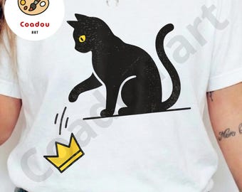 No Kings Black Cat Kicking Crown PNG Funny Animal Quote Png