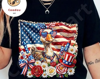 Preppy Patriotic Goose PNG | Coquette Fourth of July Duck Sublimation Design