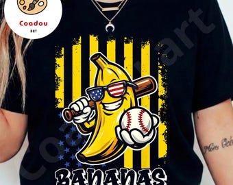 Banana Baseball PNG Digital Download, Banana Mascot Shirt Designs, Baseball Mom Tee