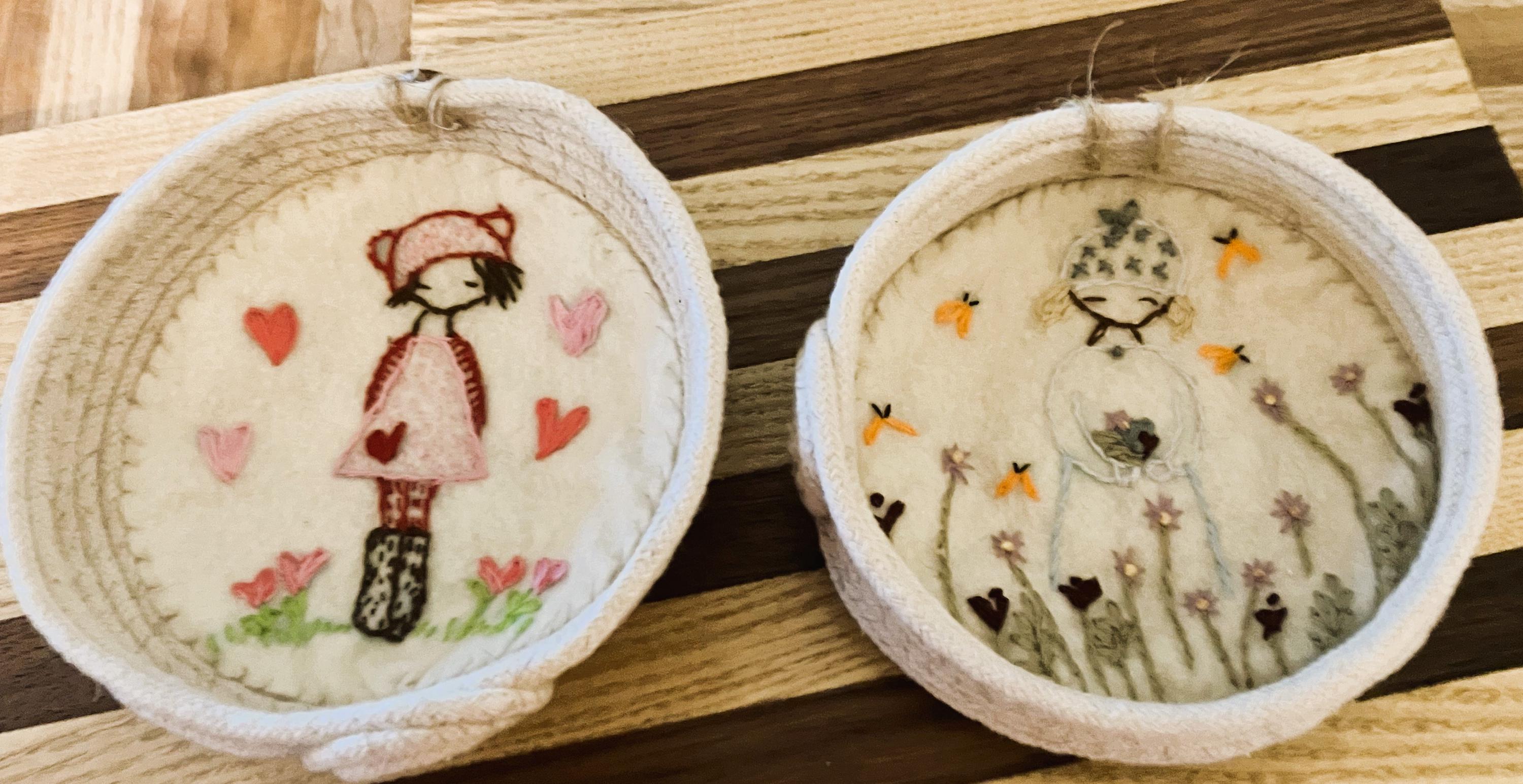 Rope bowl,  handmade , embroidered, loved by all, a perfect gift for a special occasion. A trinket bowl or display it on the wall