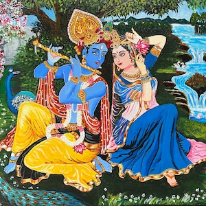 Radha Krishna Painting, Krishna Painting, Hindu God Art, Indian Decor, Indian Painting, Asian Art, Handmade Wallart, Hindu God