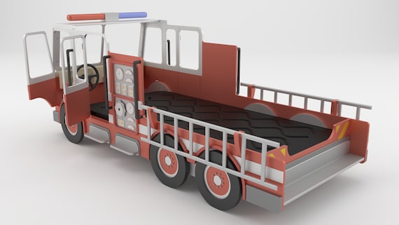 Cama infantil coche de bomberos de madera 200x90cm