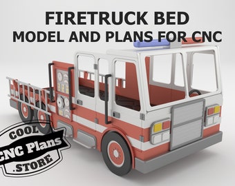 Firetruck Bed for kids 1900x900 mm. Plans, models for cnc milling. STEP (stp) model for DIY.