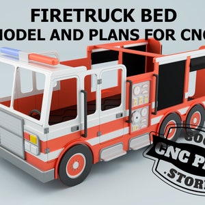 Firetruck Bed for kids 1900x900 mm. Plans, models for cnc milling. STEP (stp) model for DIY.
