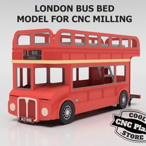 London bus Bed for kids 1900x900 mm. Plans, models for cnc milling. STEP (stp) model for DIY.