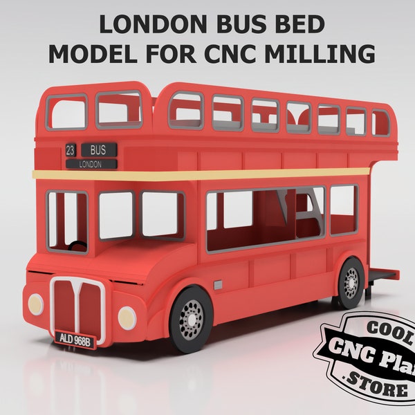 London bus Lit pour enfant 1900x900 mm. Plans, modèles pour fraisage cnc. Modèle STEP (stp) pour le bricolage.