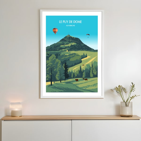 Poster Auvergne Le Puy de Dome vintage style Premium Matte Paper Size A4, A3, A2 to A1