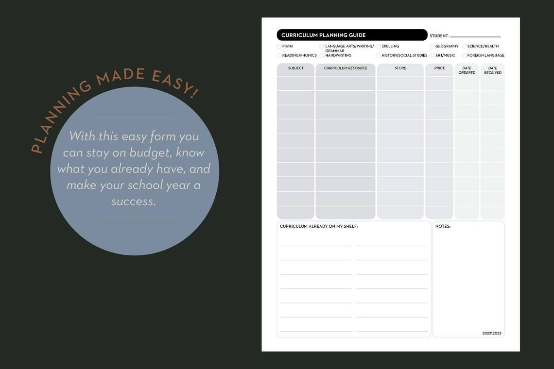 Curriculum Planning Guide, Digital Download, PDF, Homeschool Planner Etsy
