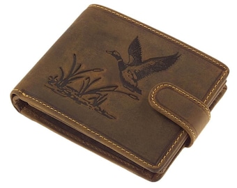 Real leather wallet, mallard, gift for men and women, engraved, 3d wallet, Father's day, Mother's day gift, handmade wallet